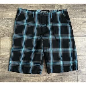 Quiksilver Men’s 38 x 10 Plaid Shorts Blue & Black Streetwear Skater Y2K Baggy